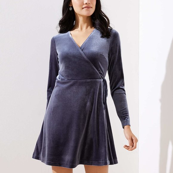 LOFT Dresses & Skirts - NEW LOFT VELVET WRAP DRESS in Slate Blue